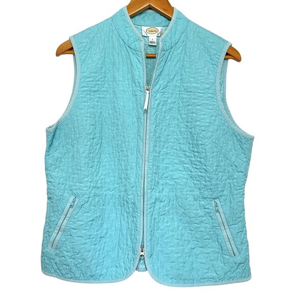 Talbots Quilted Walking Vest Womens Size L Teal Zip Up Lightweight Zip Pockets - Picture 1 of 8